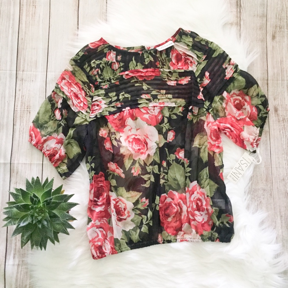 NWT Isani for Target Sheer Red Floral Blouse